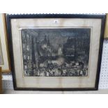 Frank Brangwyn, lithograph, the Evening News, Ludgate Circus with Holborn Viaduct and St Paul's in