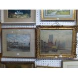 H. Tyers, a pastel of Thames barges, signed and dated 49, together with an oils on board of a