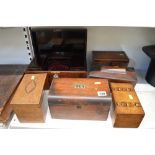 Six 19th century tea chests, in various woods [T] TO BID ON THIS LOT AND FOR VIEWING APPOINTMENTS