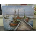 Mark Char..., oils on unstretched canvas, fishing boats in Galicia, signed (51 x 61 cm) TO BID ON