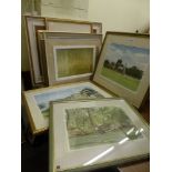 Stewart Hine, watercolour, 'Kew Green', signed and dated 8/01 (28 x 38 cm), other watercolours by