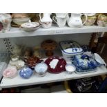 A small quantity of blue and white including Minton's gravy boat, two cheese dishes and covers,