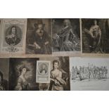A small selection of engravings, including a portrait after Van Dyck [spelled Dike] with paper
