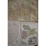 A small collection of antique and vintage maps including a Robert Morden map of Norfolk, Magna