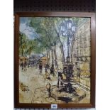Bernard Dufour, mixed method, a Continental town square with drinking fountain, signed (44 x 36 cm),