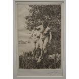 Anders L. Zorn (1860-1920), etching on laid paper, two nude bathers by a lake, signed in pencil in