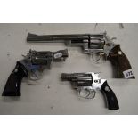 Three Japanese Kokusai replica Smith & Wesson revolvers in chromium finish, comprising: a 44 magnum,