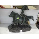 A bronzed resin figurine of a lady riding a bull, entitled Europa, signed by Robert Donaldson,