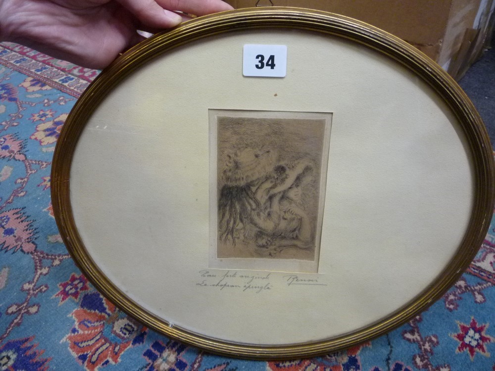 A. Renoir, etching, 'Le Chapeau epingle' (La fille de Berthe Morisot et sa cousine), signed in the