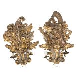 PAIR OF APPLIQUES COMPOSITE IN GOLDEN AND LACQUERED WOOD ANCIENT ELEMENTS