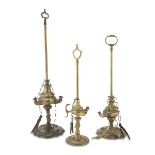 THREE FLORENTINE BRASS OIL LAMPS, LATE 19TH CENTURY