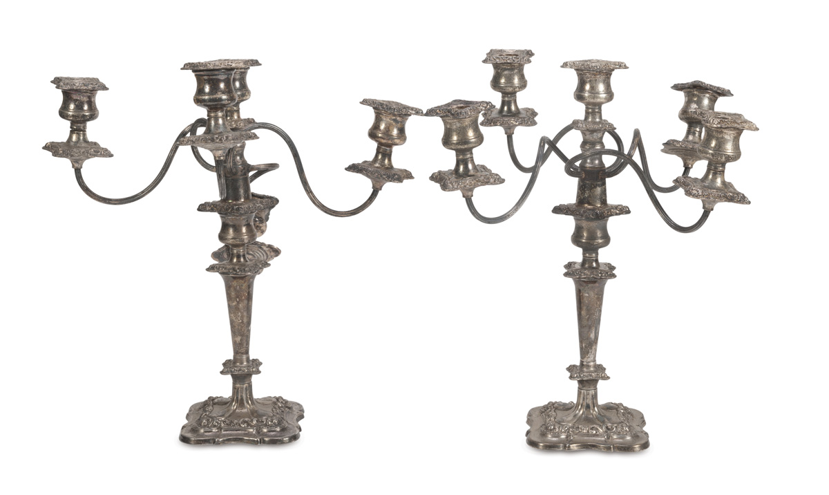 PAIR OF SILVER-PLATED CANDELABRA ENGLAND LATE 19TH CENTURY