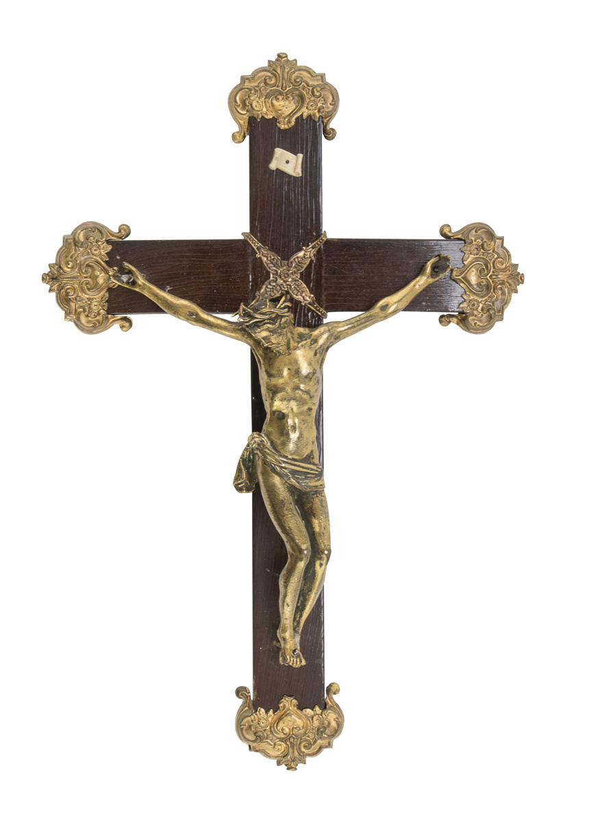 SMALL BRONZE AND WOOD CRUCIFIX 18TH CENTURY