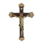 SMALL BRONZE AND WOOD CRUCIFIX 18TH CENTURY