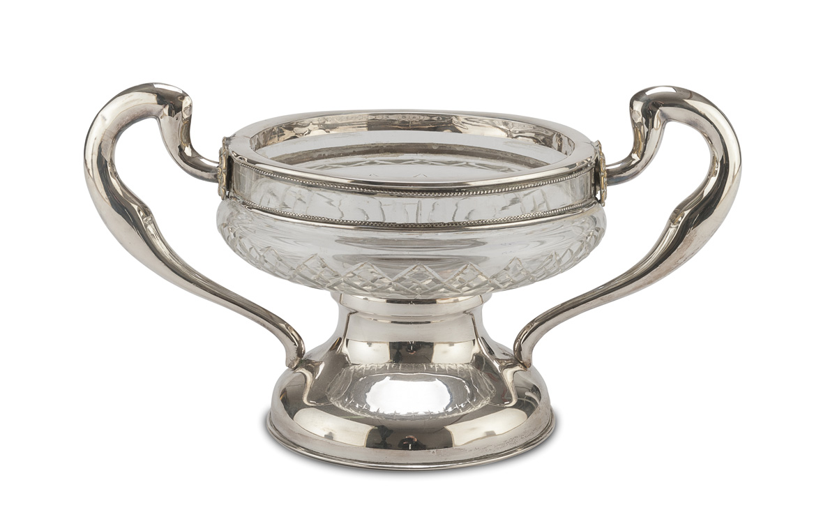 SILVER AND CRYSTAL FRUIT BOWL ITALY 20TH CENTURY