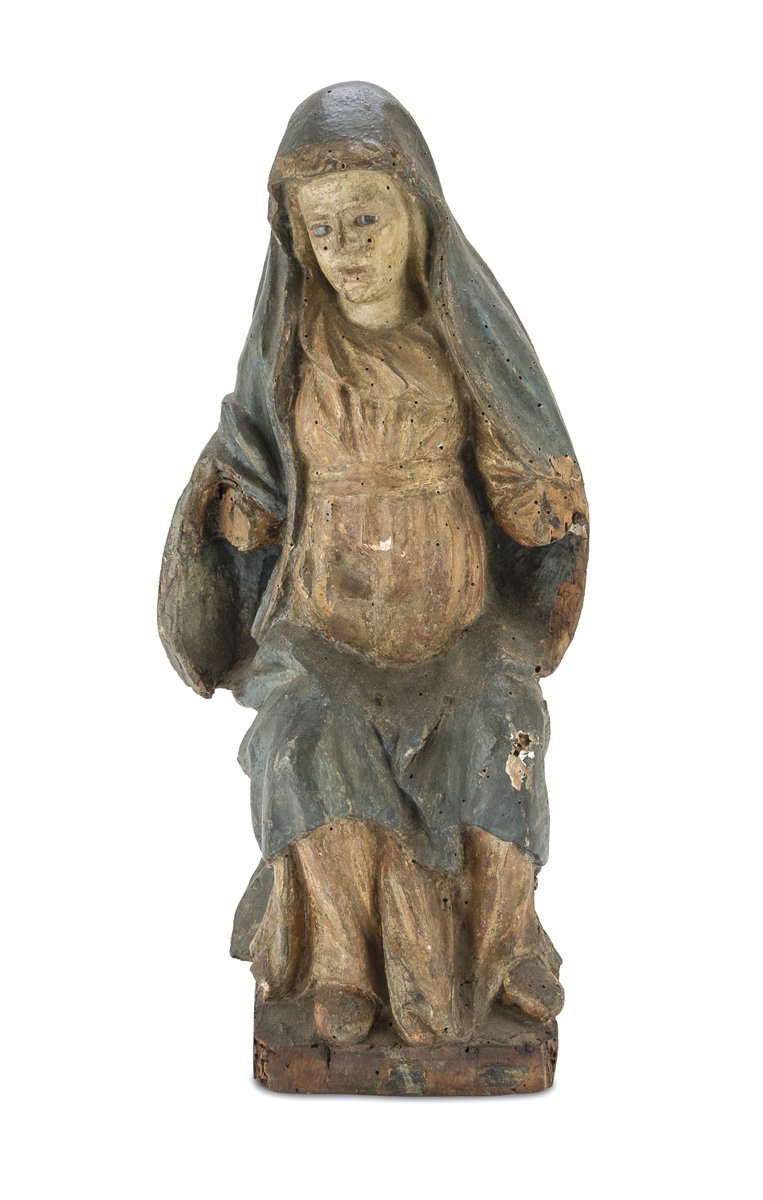 VIRGIN SCULPTURE IN LACQUERED WOOD 16th CENTURY