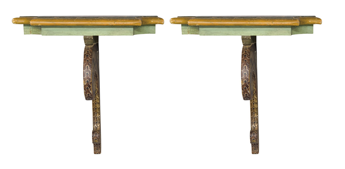 PAIR OF SHELVES IN LACQUERED WOOD ANCIENT ELEMENTS