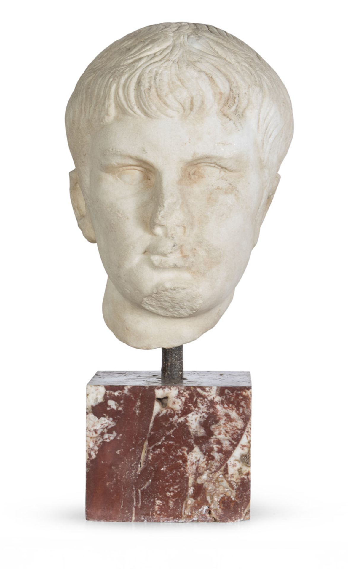 HEAD OF AUGUSTUS IN WHITE STATUARY MARBLE - ROME 16TH CENTURY