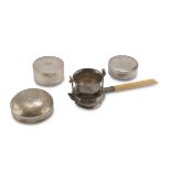 THREE BOXES AND A STRAINER IN SILVER - VARIOUS PUNCHES EARLY 20TH CENTURY