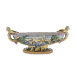 CENTERPIECE IN MAIOLICA - PROBABLY ROMAN CASTLES 20TH CENTURY