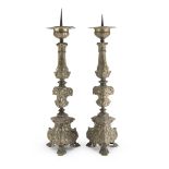 A PAIR OF SILVER-PLATED CANDLESTICKS - 18TH CENTURY