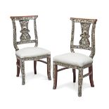 A PAIR OF MAHOGANY CHAIRS INLAYED WITH ARABIC ART EARLY 20TH CENTURY