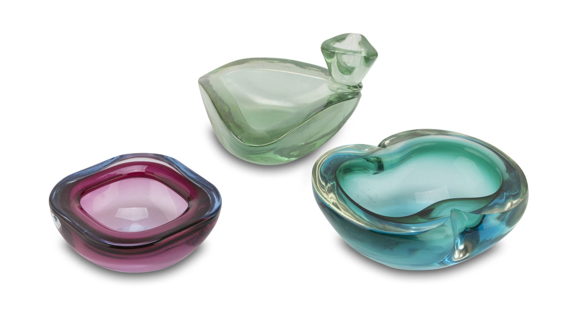 THREE ASHTRAYS IN GLASS FLAVIO POLI (Chioggia 1900 - Venice 1984) 1960s