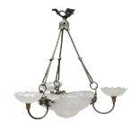 SATIN GLASS CHANDELIER 1940s