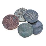 FIVE BYZANTINE BRONZE COINS