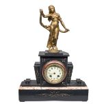 BLACK BELGIUM MARBLE TABLE CLOCK DECO PERIOD