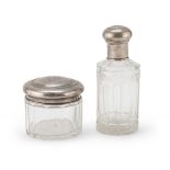 PERFUME BOTTLE AND POWDER JAR IN CRYSTAL GLASS AND SILVER KINGDOM OF ITALY EARLY 20TH CENTURY