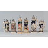 SIX CERAMIC TANKARDS GERMANY EARLY 20TH CENTURY