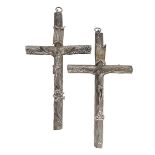 TWO SILVER CRUCIFIXES PROBABLY NAPLES 19TH CENTURY