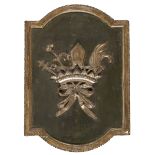 WOODEN CIBORIUM DOOR WITH ROYAL HERALDIC COAT OF ARMS END 18TH CENTURY