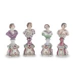 FOUR PORCELAIN BUSTS PROBABLY MEISSEN END 18TH CENTURY