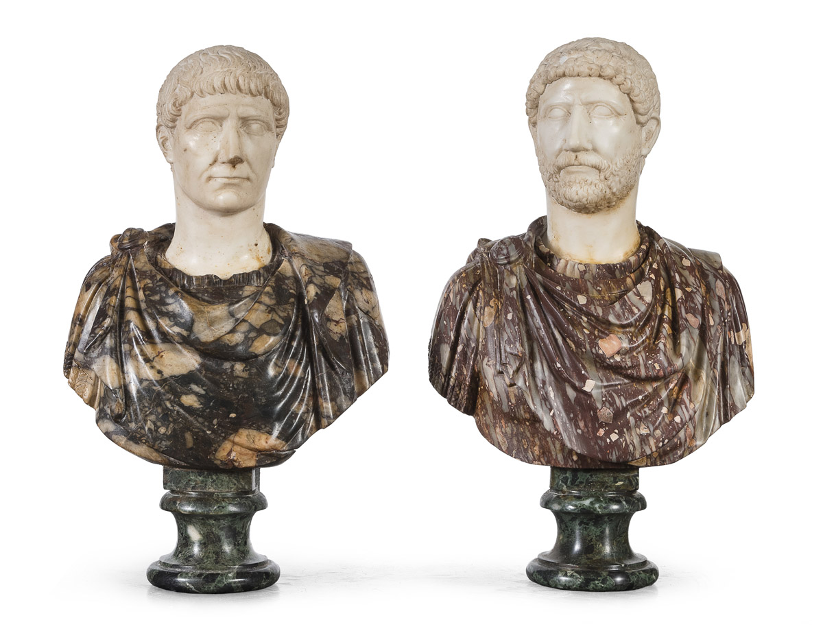 PAIR OF BUSTS OF ROMAN EMPERORS 19TH CENTURY