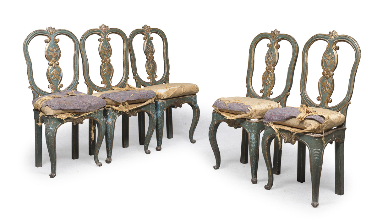 FIVE RARE CHAIRS IN LACQUERED WOOD ROME PAPAL STATE 18TH CENTURY