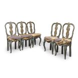 FIVE RARE CHAIRS IN LACQUERED WOOD ROME PAPAL STATE 18TH CENTURY