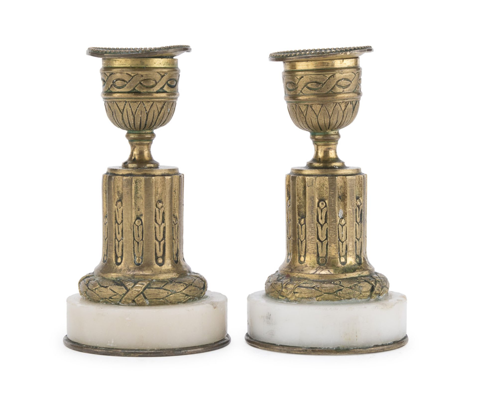 PAIR OF SMALL CANDLESTICKS IN GILT BRONZE PERIOD LOUIS XVI