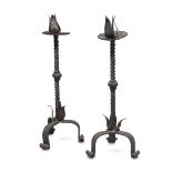 PAIR OF WROUGHT IRON CANDLESTICKS END 18TH CENTURY