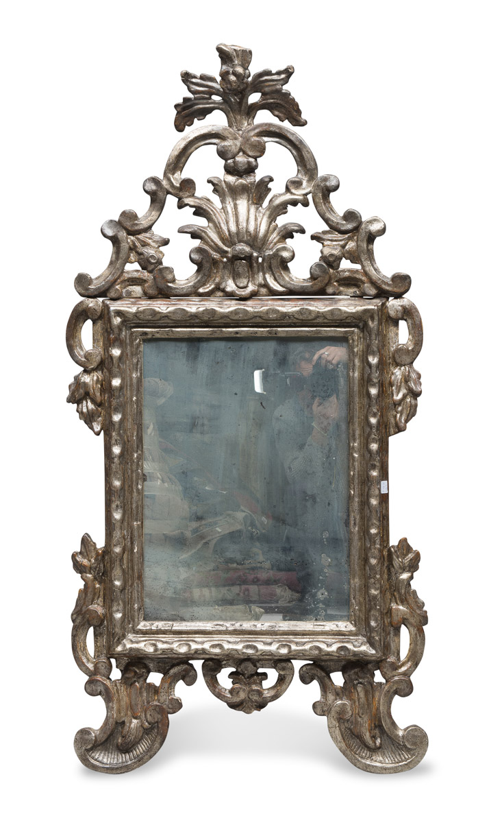 MIRROR IN SILVER-PLATED WOOD PROBABLY NAPLES 18TH CENTURY