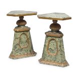 PAIR OF LACQUERED WOODEN TABLES MARCHE ANTIQUE ELEMENTS