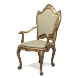 CARDINALS ARMCHAIR IN GILTWOOD PROBABLY VENICE 18TH CENTURY