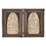 RARE PAIR OF IVORY HIGH-RELIEFS PROBABLY FRANCE 14th CENTURY