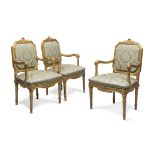 THREE GILTWOODEN ARMCHAIRS CENTRAL ITALY THIRD FOURTH 18th CENTURY