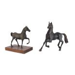 TWO BRONZE AND METAL HORSE SCULPTURES EARLY 20TH CENTURY