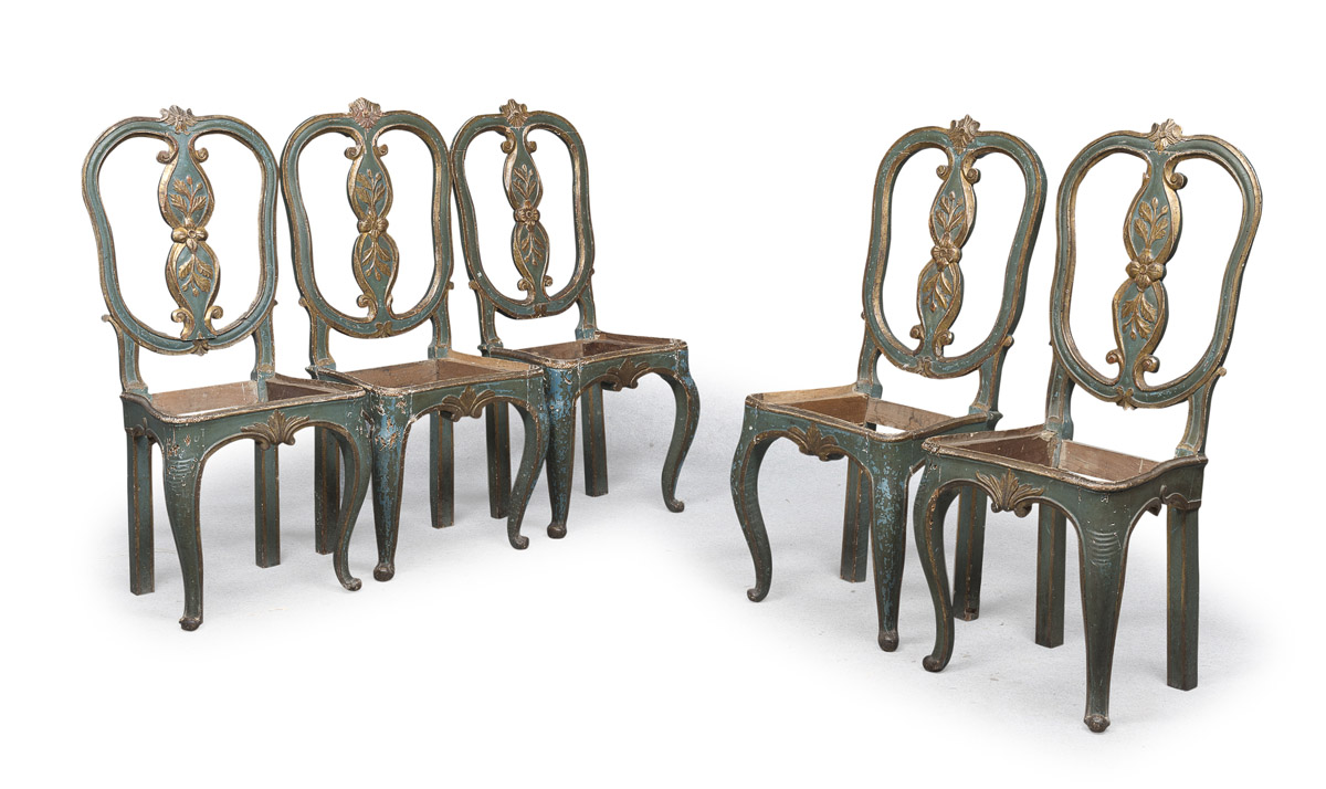 FIVE RARE CHAIRS IN LACQUERED WOOD ROME PAPAL STATE 18TH CENTURY - Image 2 of 2