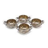 FOUR SILVER SALT CELLARS PUNCH LONDON 1874