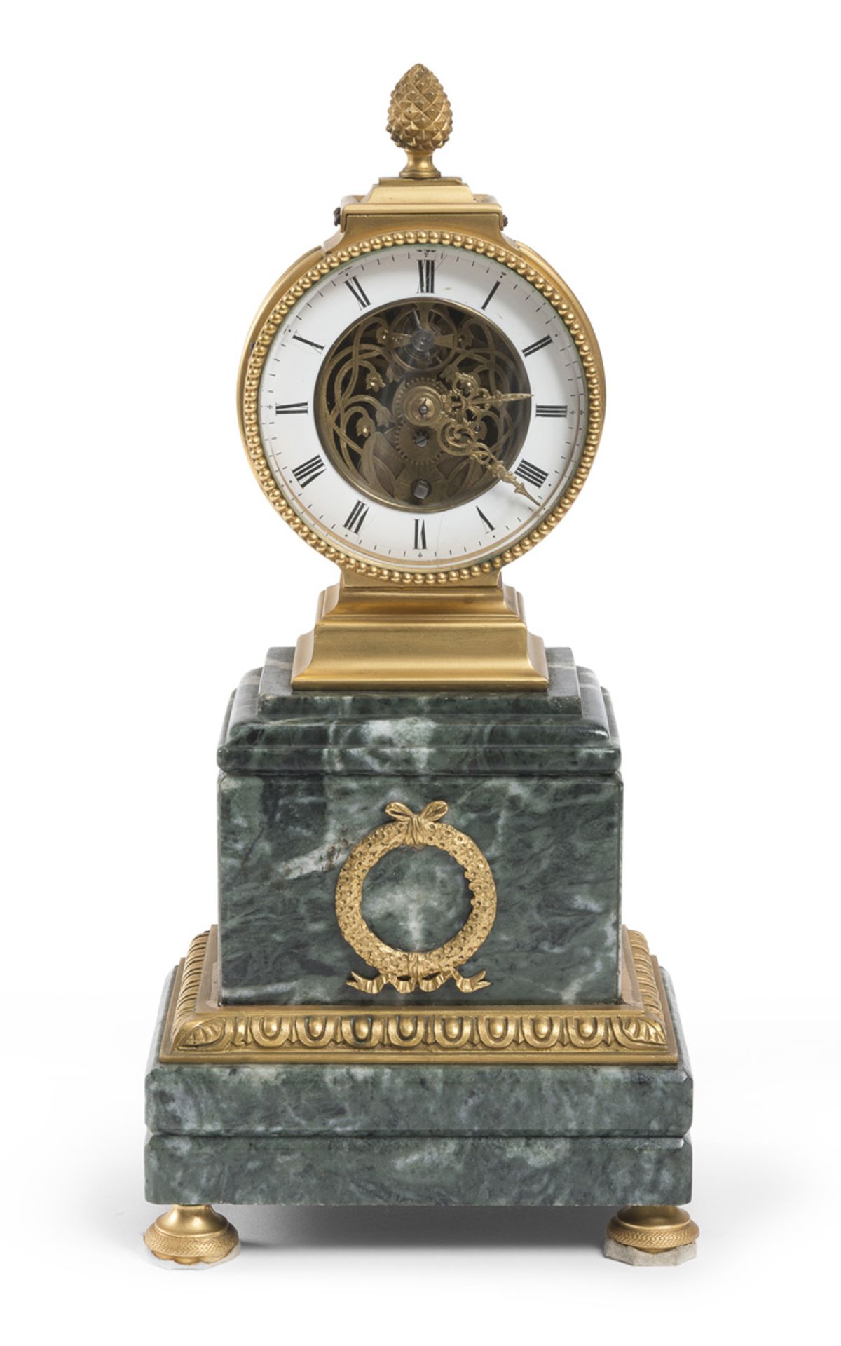 RARE GREEN MARBLE AND BRONZE TABLE CLOCK 19TH CENTURY