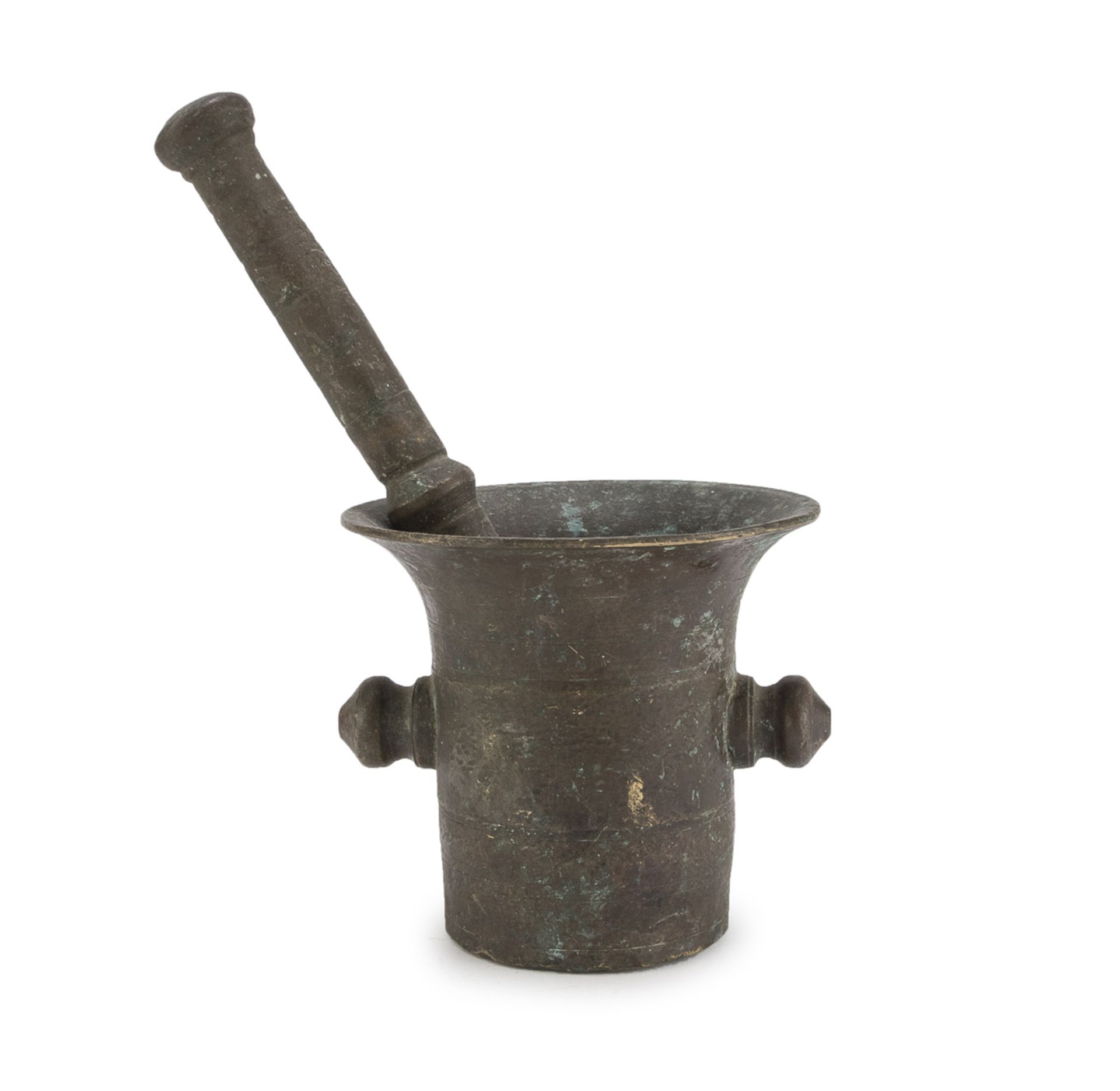 BRONZE MORTAR WITH PESTLE LATE 18TH CENTURY